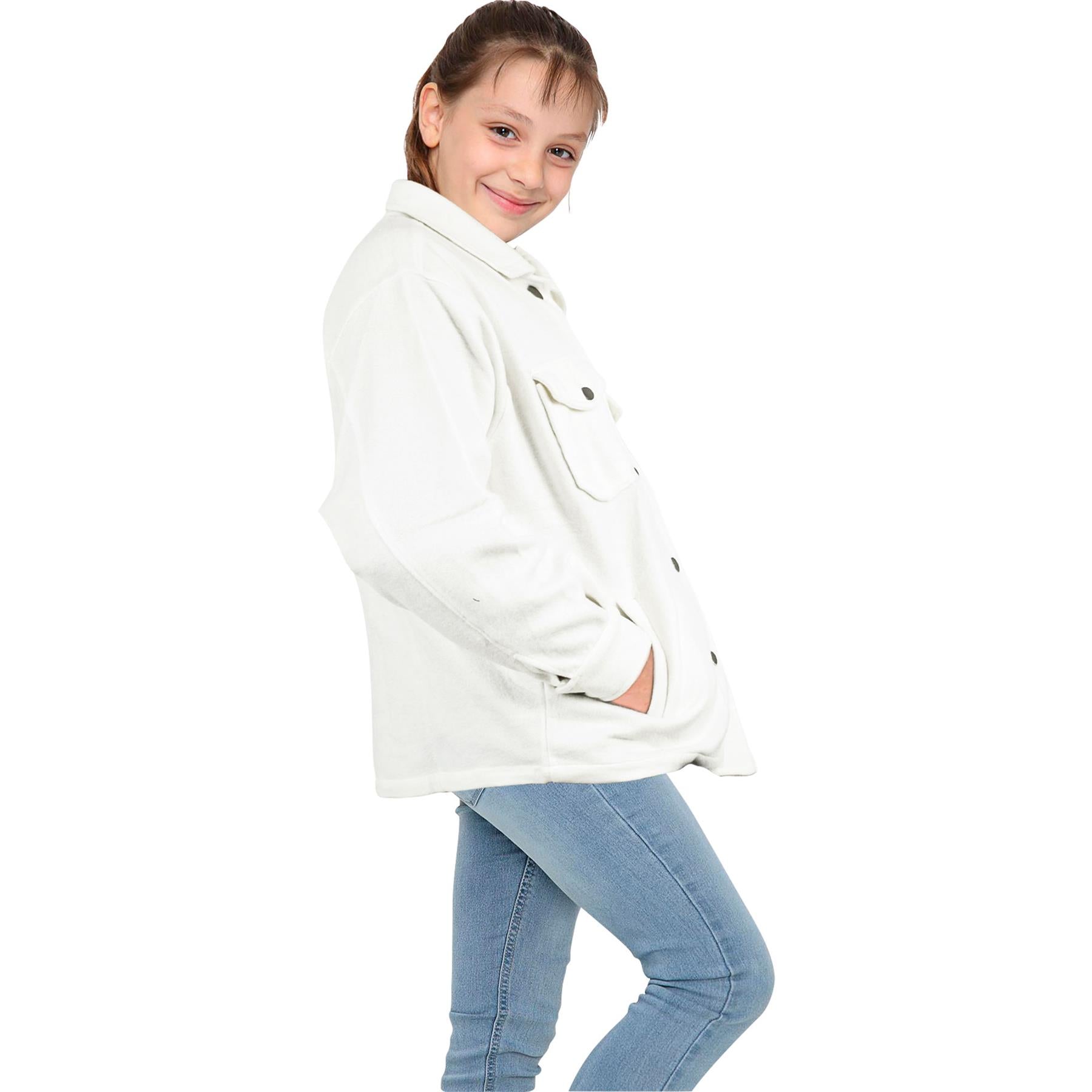 Kids Girls Plain Cream Color Jackets Tunic Fleece Collared Fashion Coat 7-13 Yrs