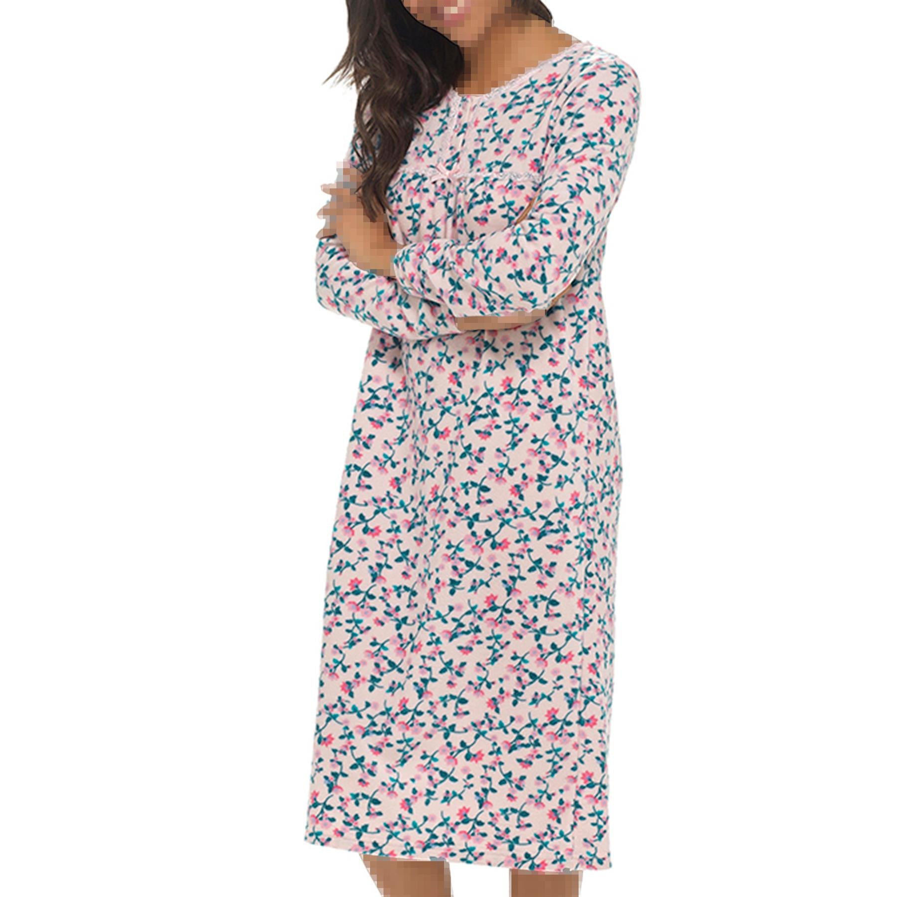 Ladies Nightie Soft Feel Polar Fleece Women's Nightgown Button Placket Sleepwear