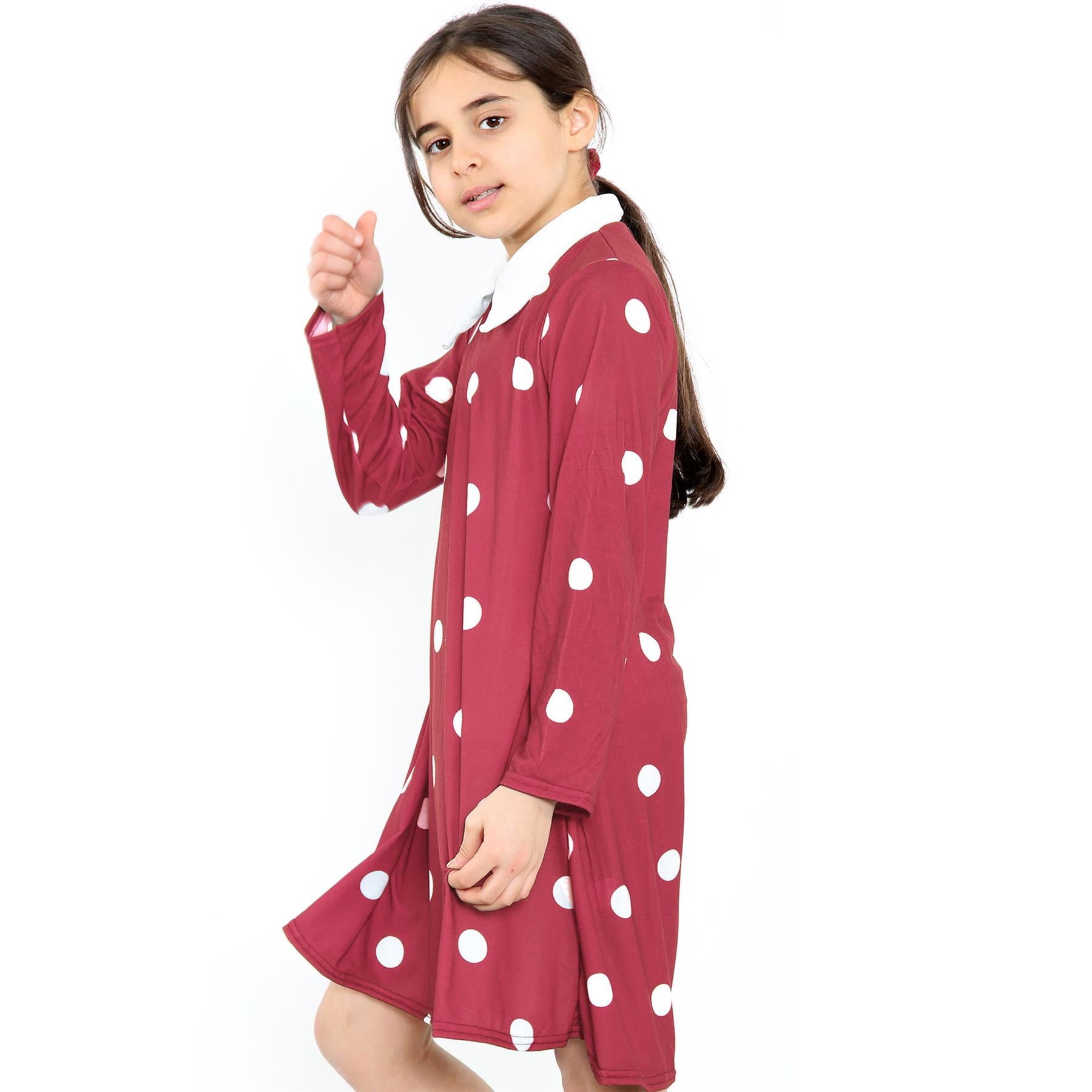 Kids Girls Swing Dress Peter Pan Collar Camouflage & Polka Dot Print Flared Skater Dresses