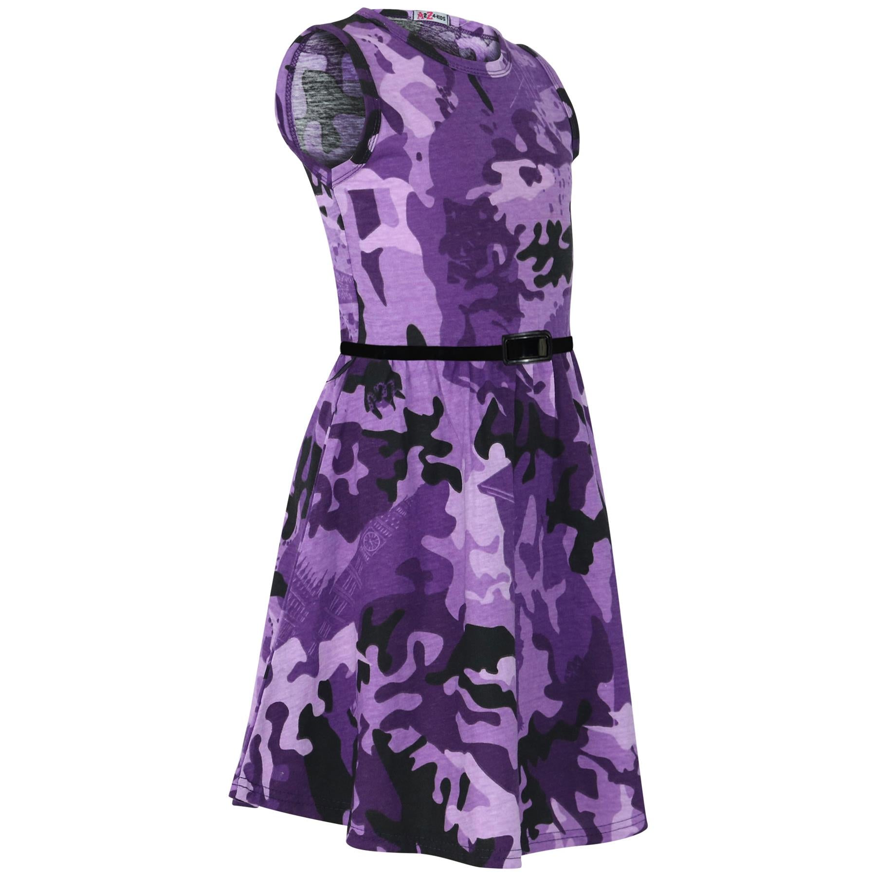 Girls Skater Dress Kids Camouflage Summer Casual Party Dress 5-13 Years