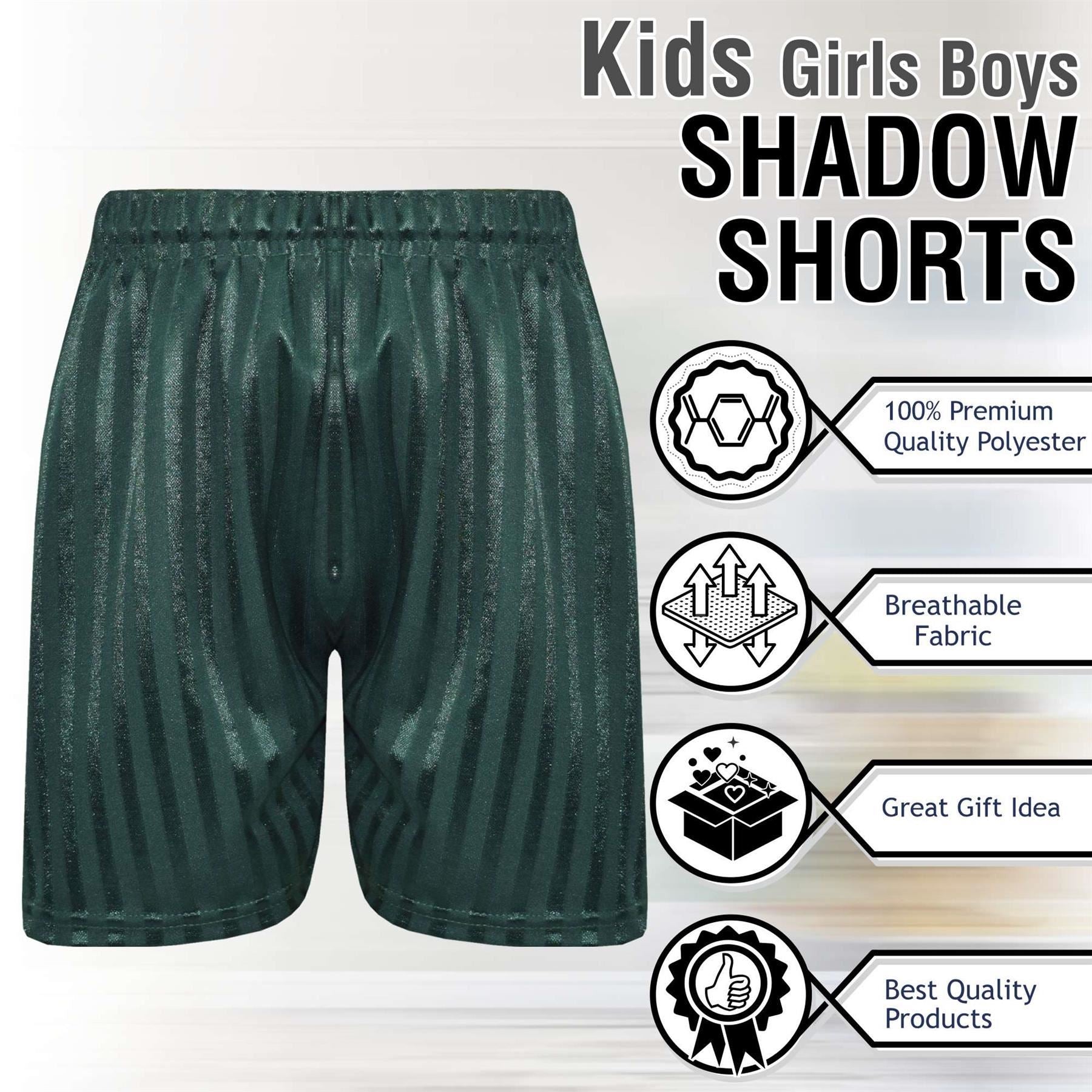 Kids Girls Boys Shadow Stripe PE Shorts Sports Football Gym School Short 2-13