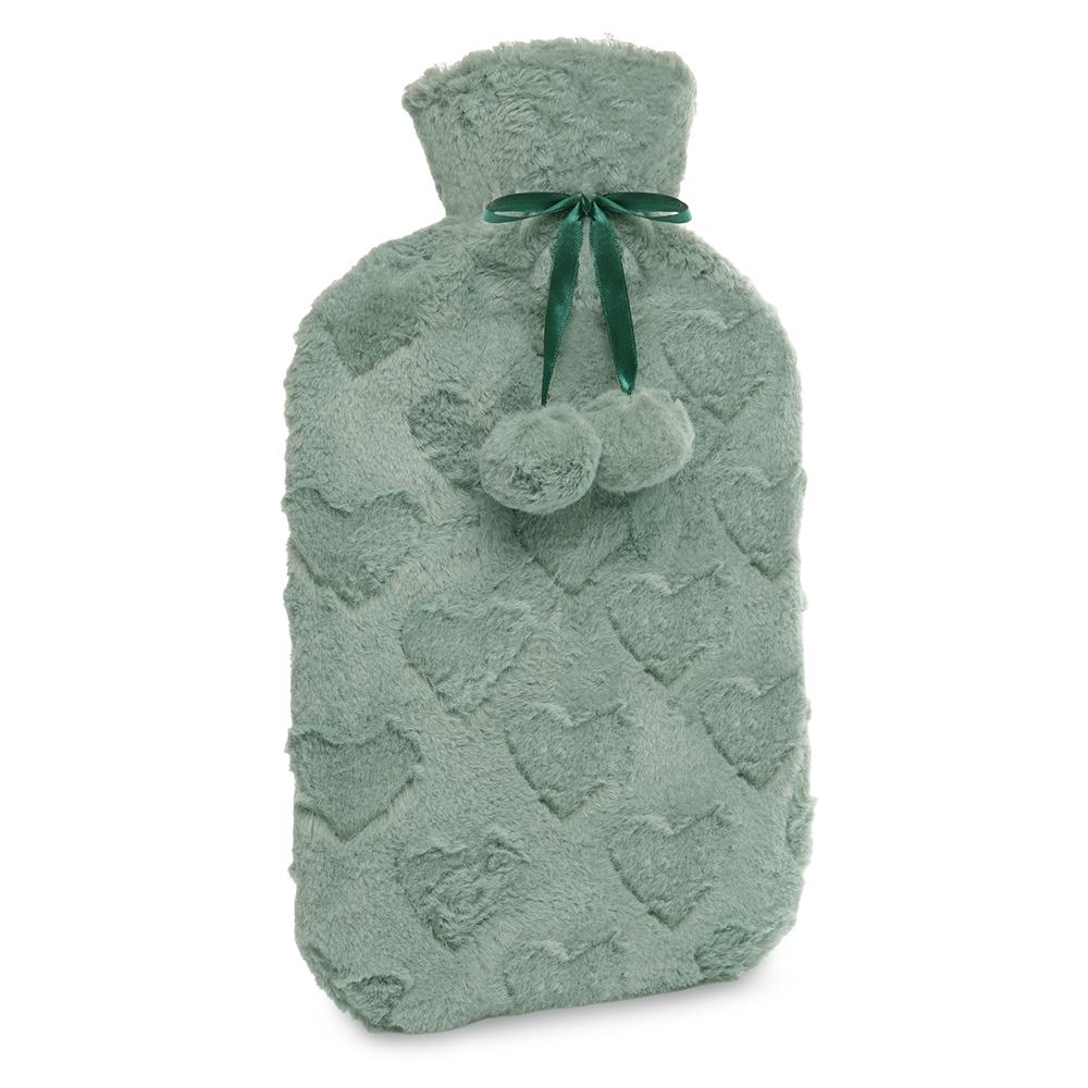 A2Z Hot Water Bottle 2 Litre Heart Embossed Plush Fleece Cover Hot Water Bag