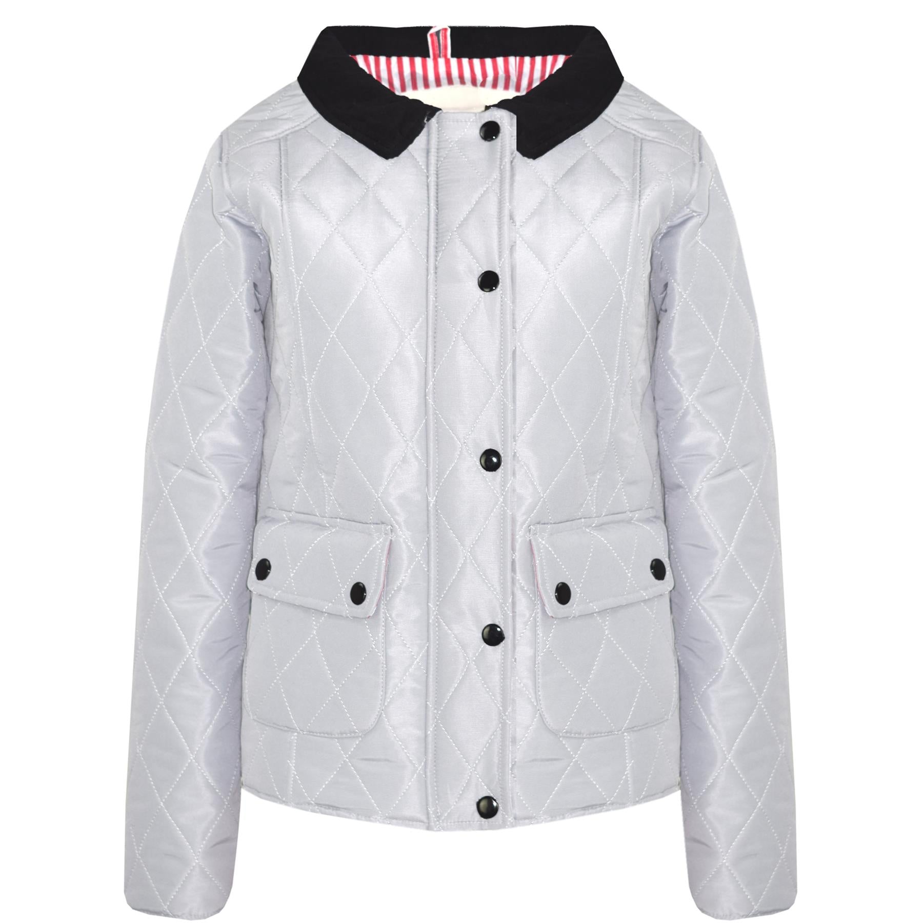 Kids Jacket Girls Quilted Padded Collar Buttoned Zipped Jacket Thick Coat 5-13 Y