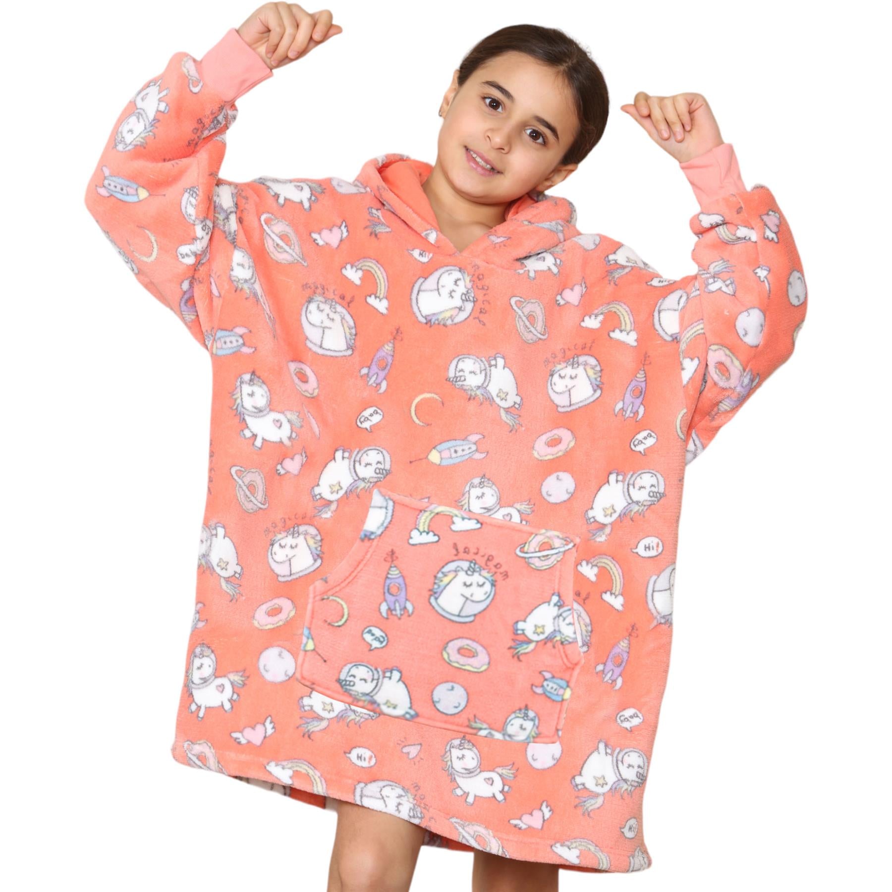 Girls Boys Oversized Hoodie Long Length Snuggle Blanket Super Soft Warm Fleece