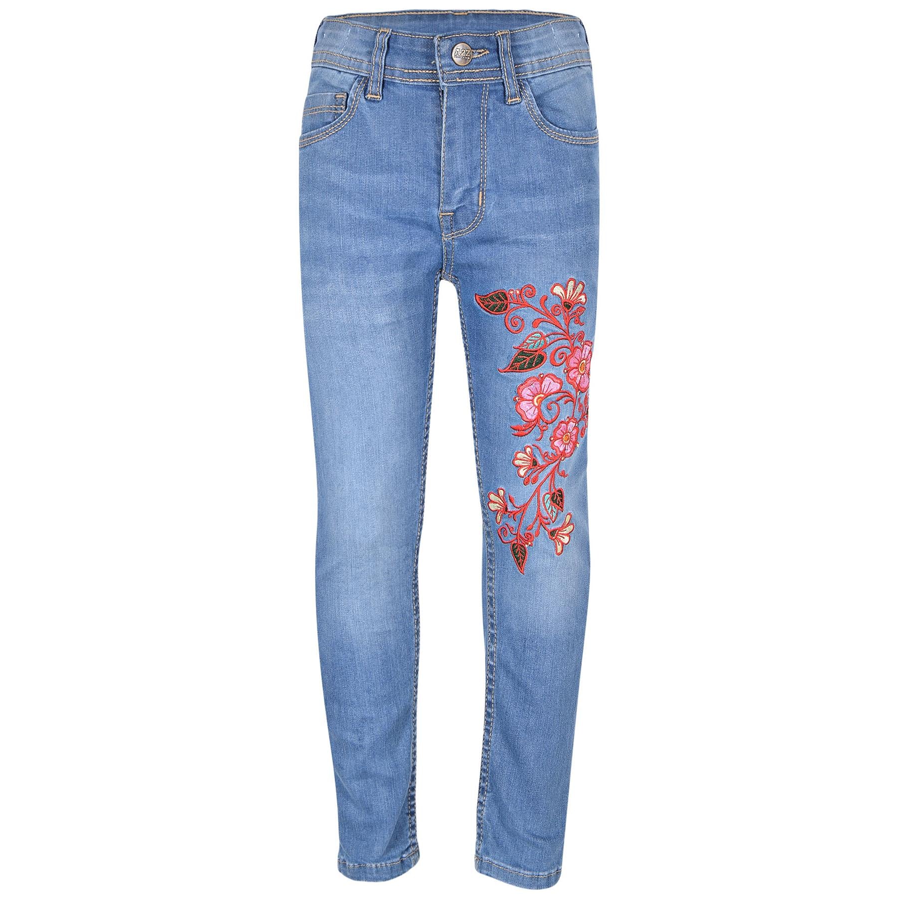 Kids Girls Embroidered Stretchy Denim Jeans