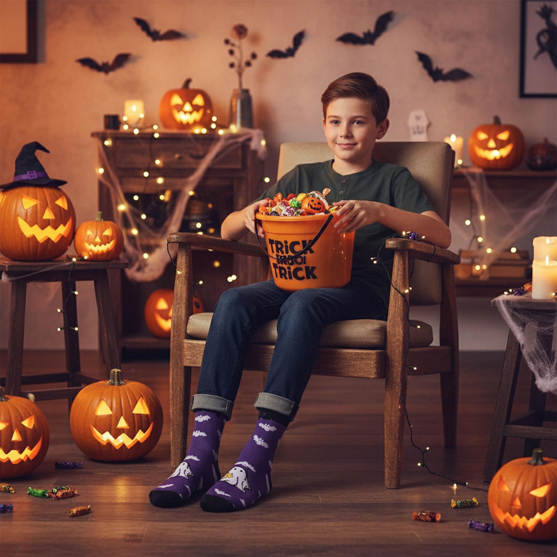 A2Z 4 Kids Girls Boys Novelty Halloween Skeleton Boo Spider Web Warm Crew Socks