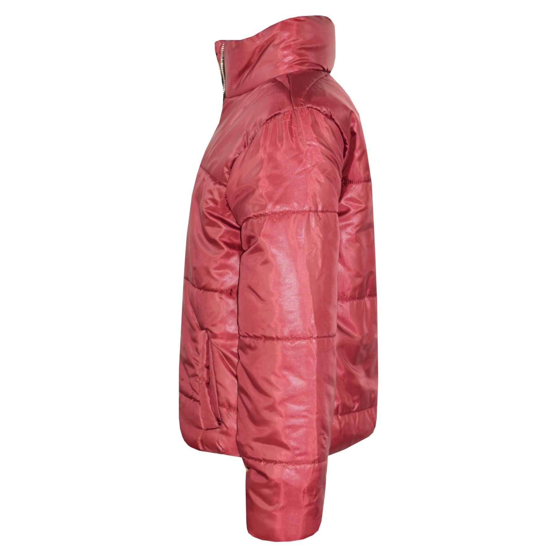Girls Wine Wetlook Padded Quilted Puffer Jacket