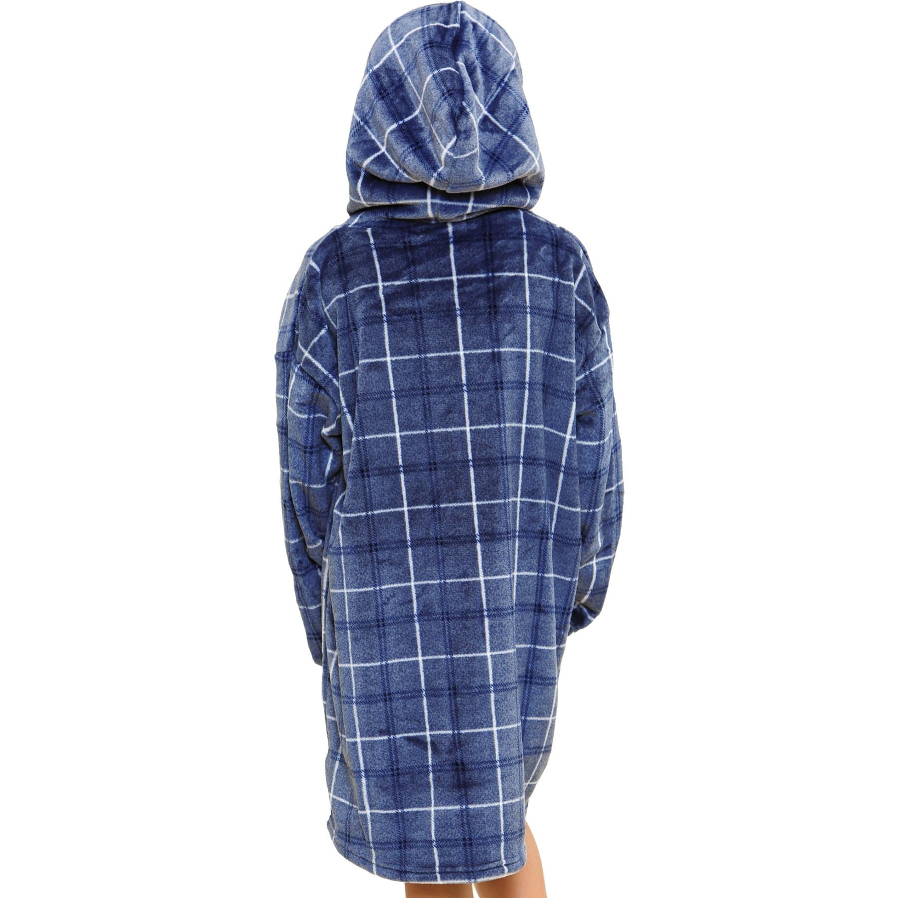 Kids Oversized Hoodie Blue Tartan Printed Snuggle Soft World Book Day Blanket