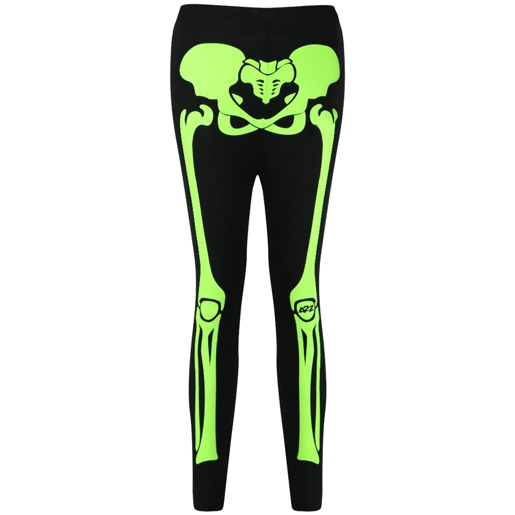 Kids Girls Neon Green Skeleton Print Halloween Costume Set