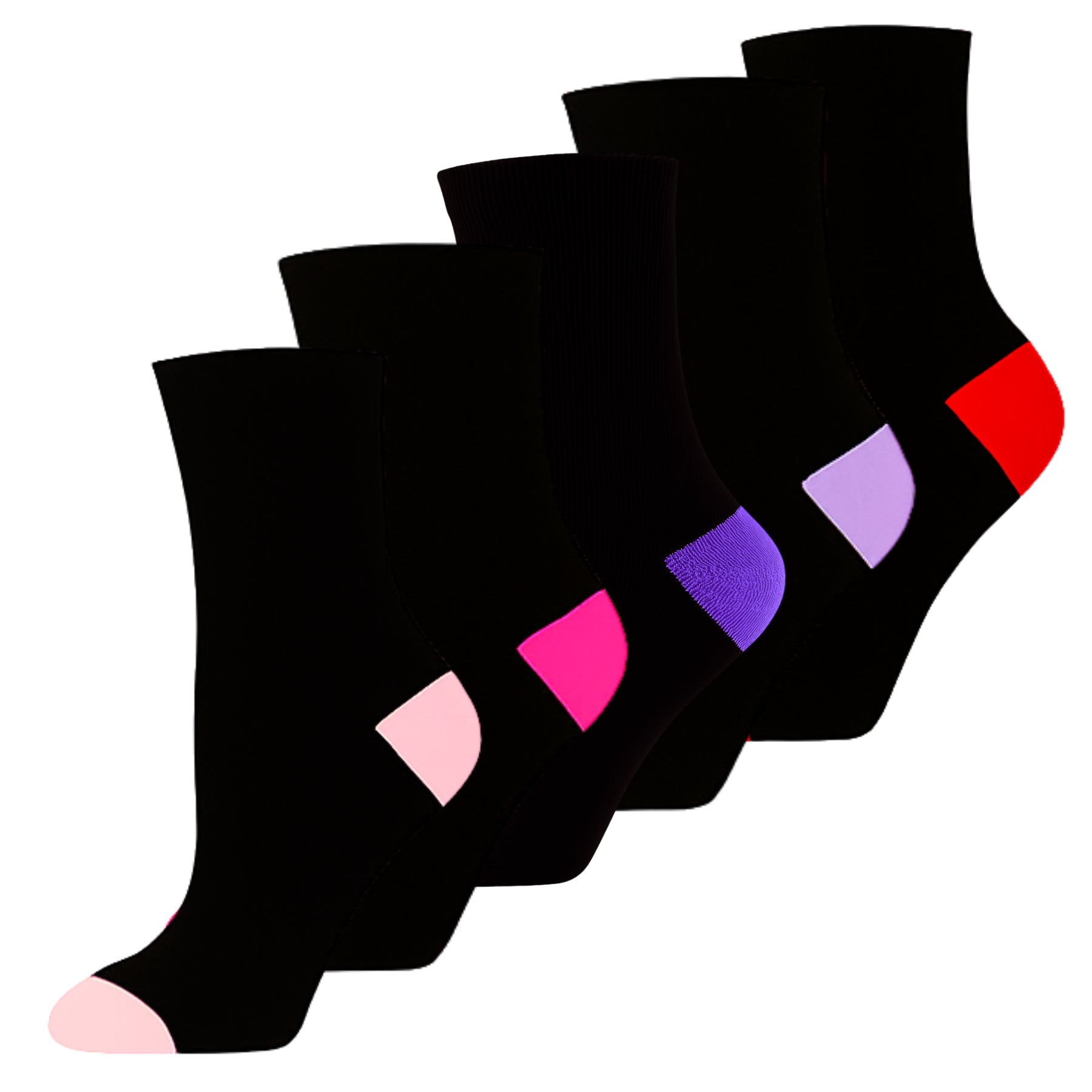 Kids Girls Socks Soft Cotton 5 Pack Contrast Heel Toe Everyday Kids Crew Socks