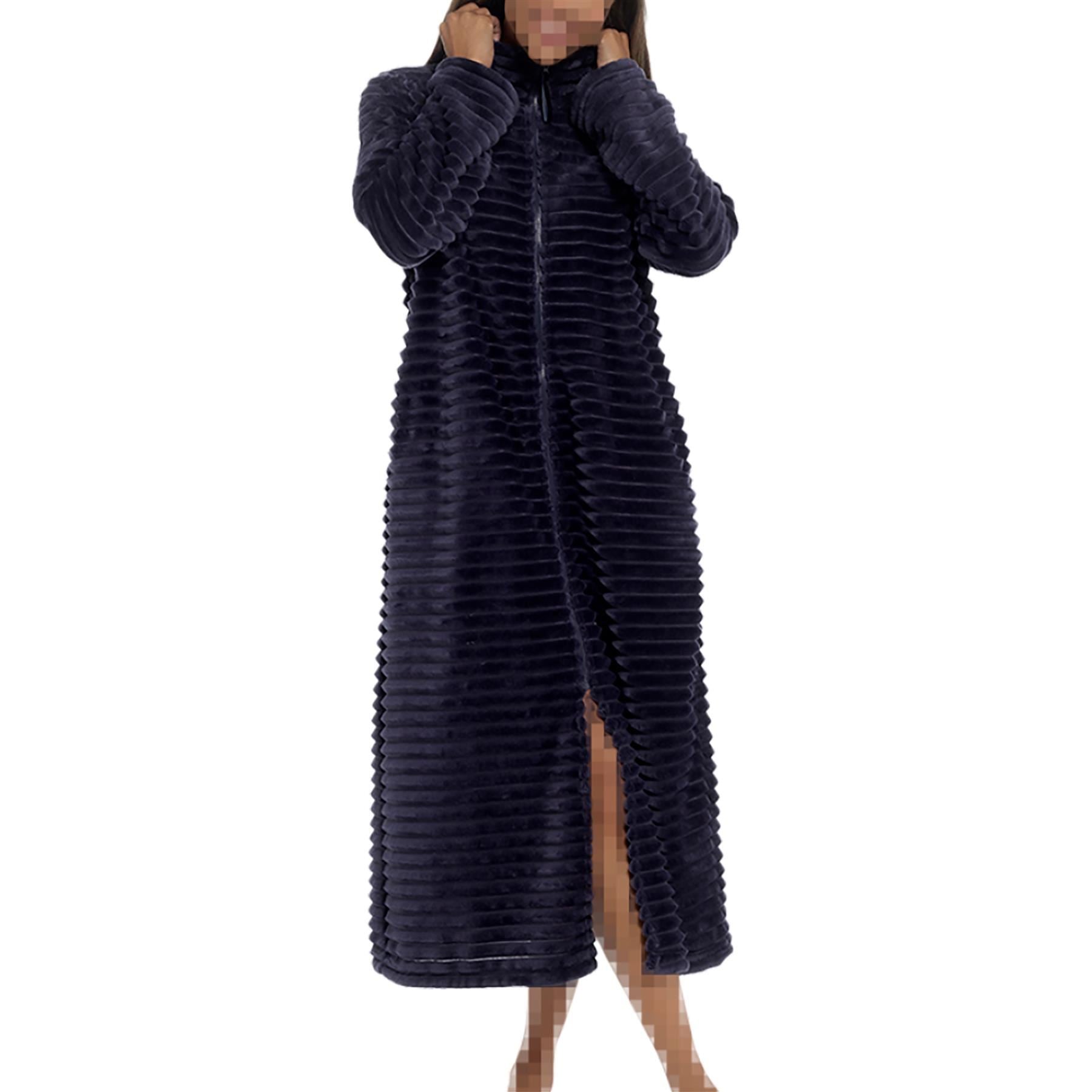 A2Z Women's Zip Up Warm Winter Ribbed Dressing Gown Elegant Ladies Loungewear