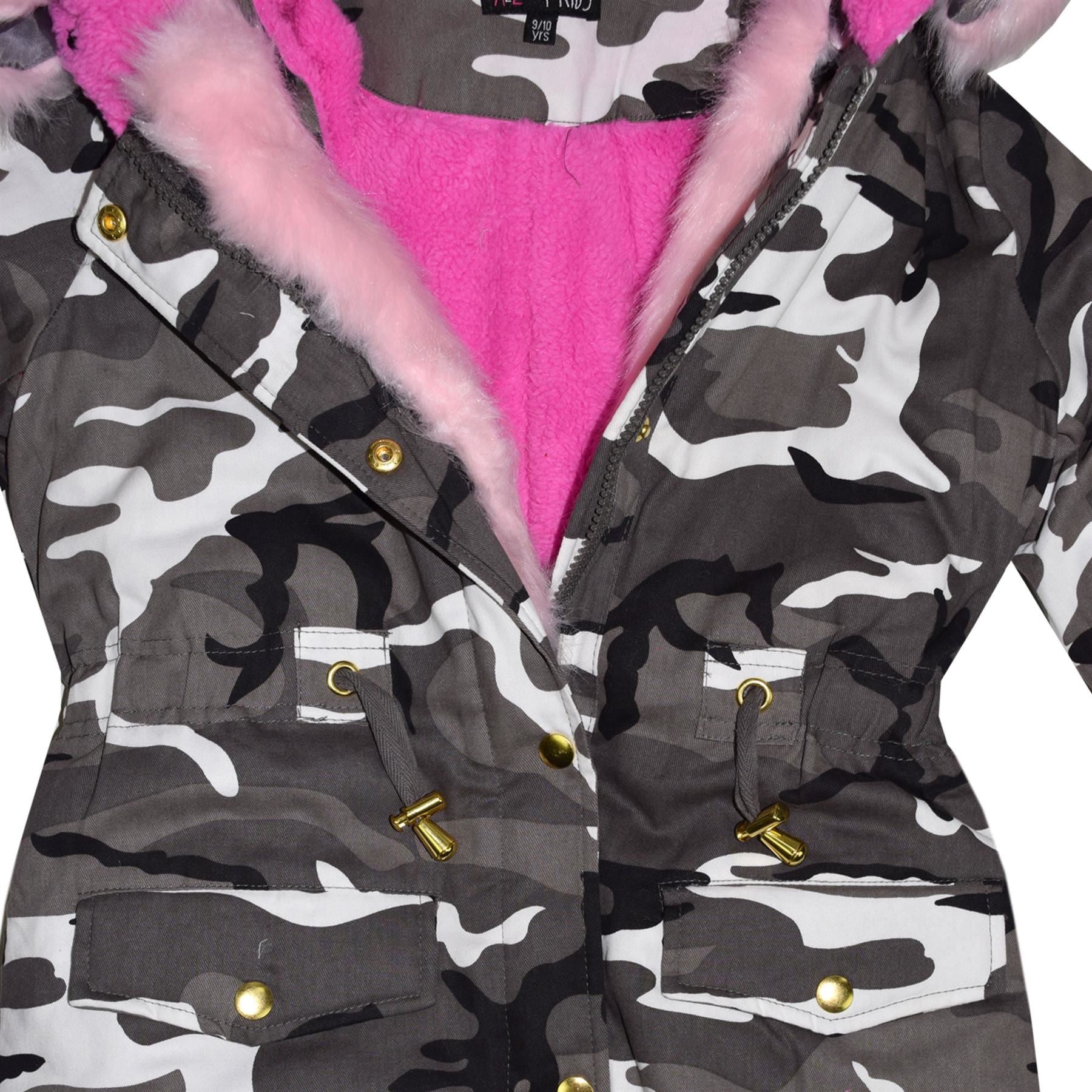 Kids Girls Hooded Jacket Rainbow Faux Fur Parka School Jackets Outerwear