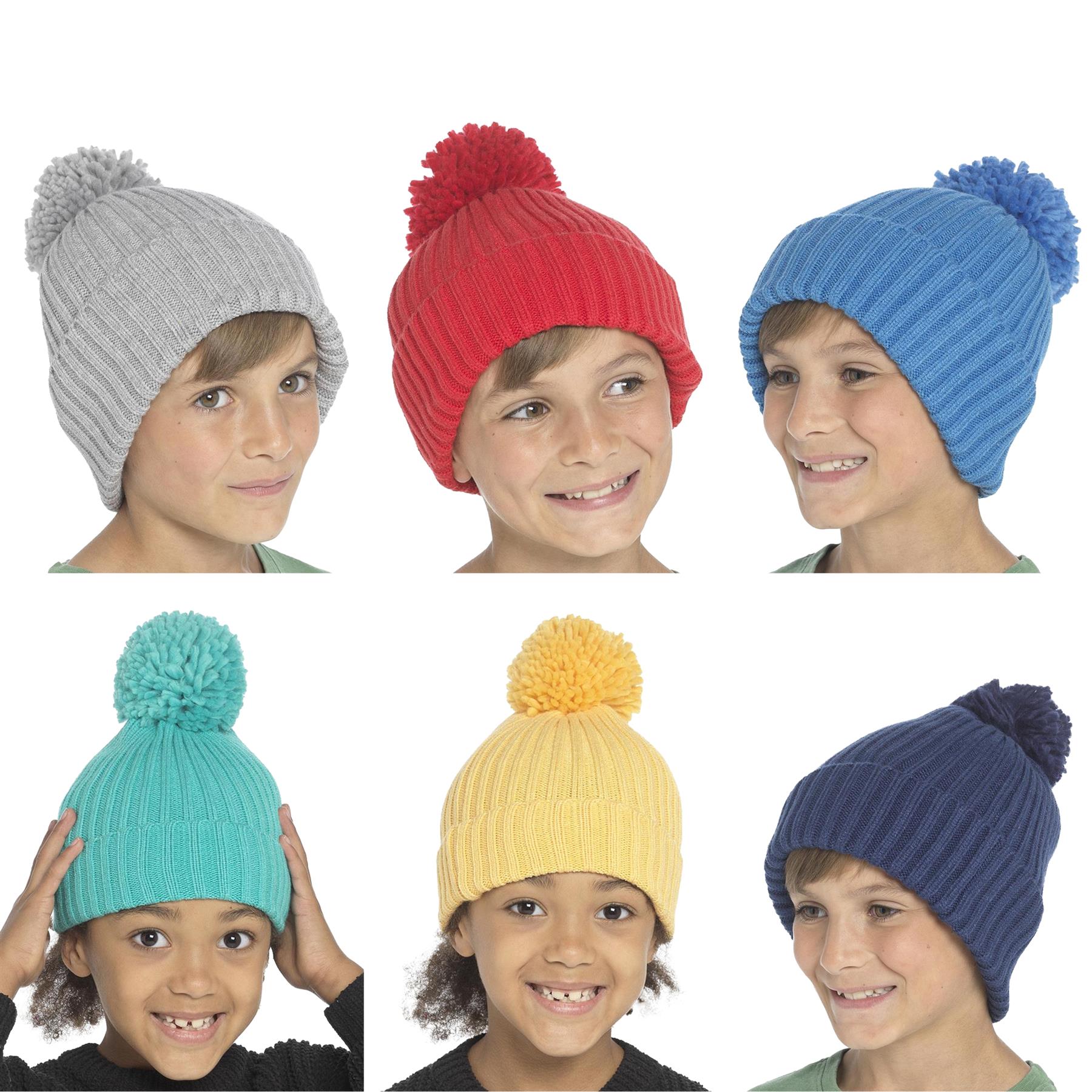 A2Z 4 Kids Girls Boys Hats Ribbed Bobble Pom Pom Beanie Winter Warm Cozy Caps