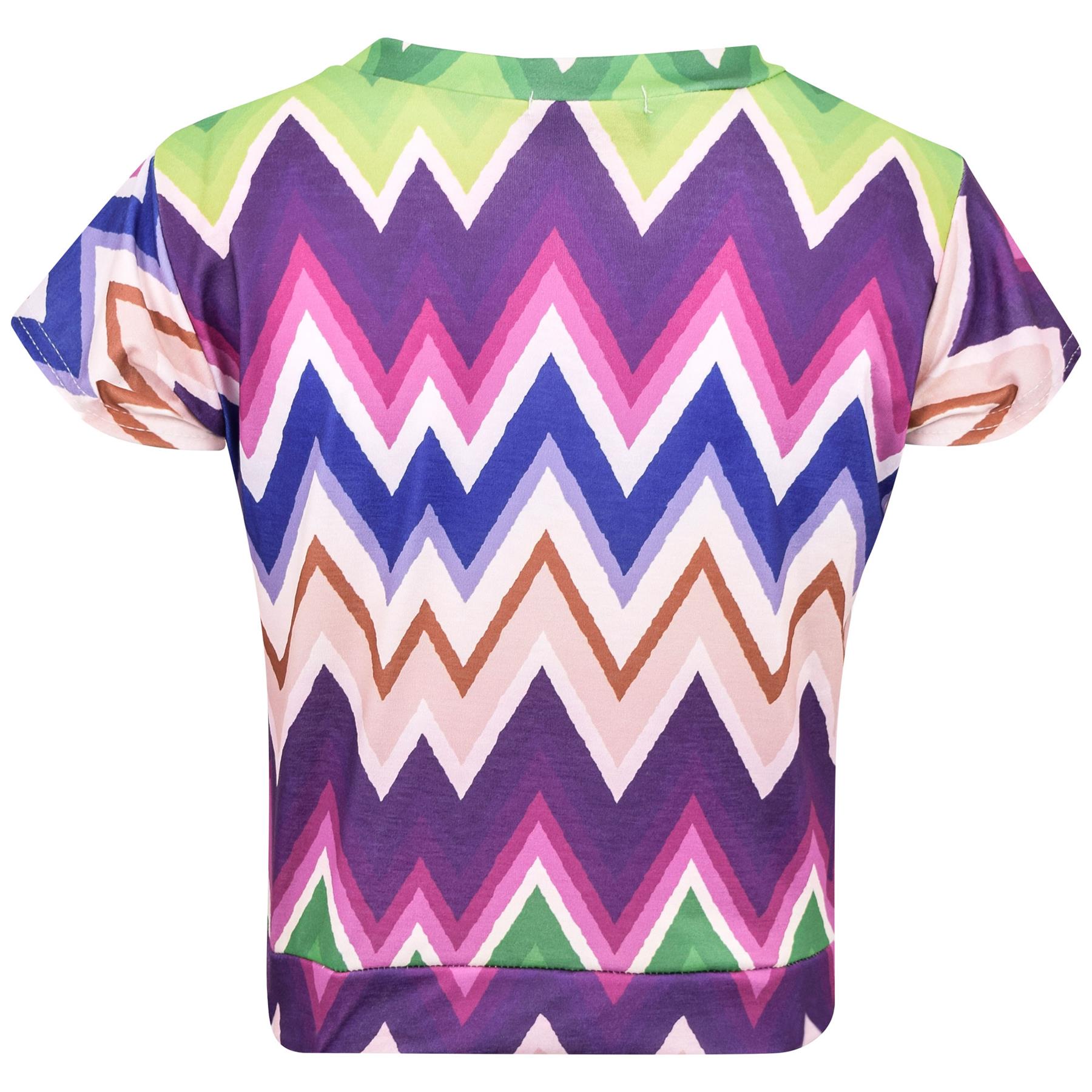 Kids Girls Chevron Short Sleeves Top And Shorts Trendy Outfit Set Girls 7-13Year