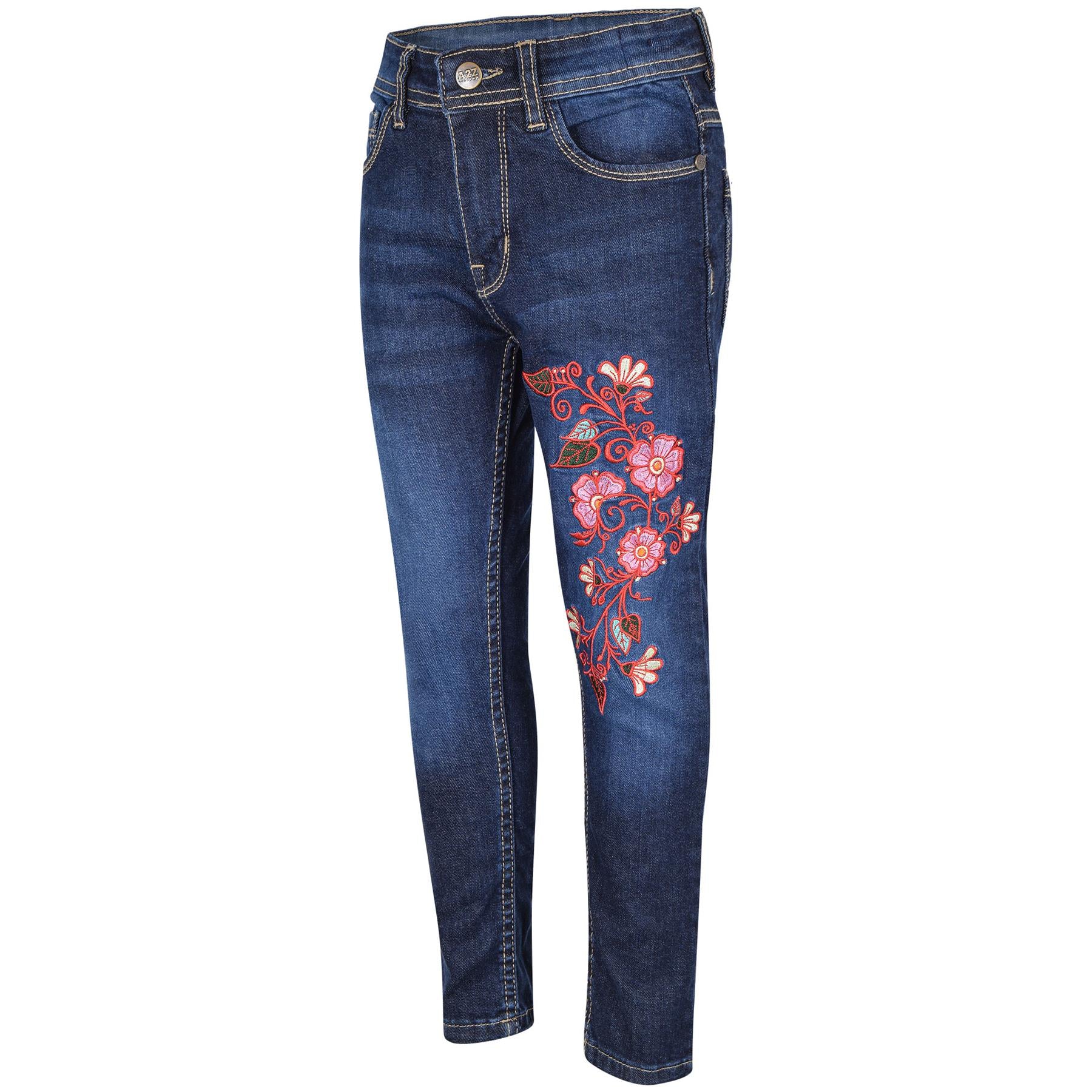 Kids Girls Embroidered Stretchy Denim Jeans