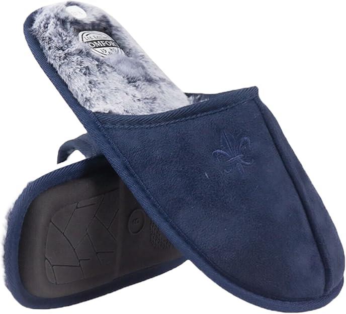 Mens Memory Foam Mule Slippers Quilted Puffa Fleece Lined Slip-On House Shoes