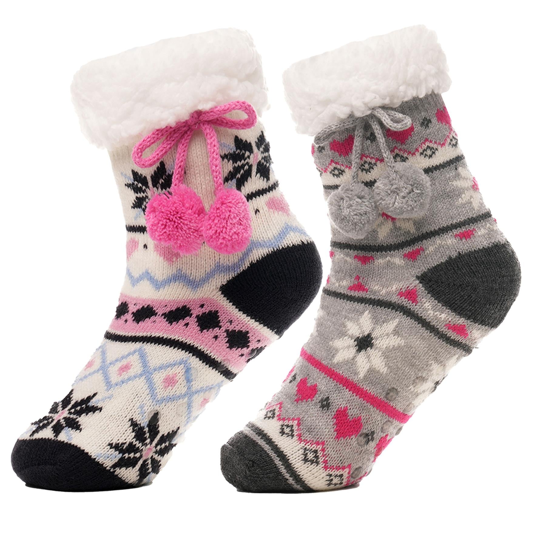 Kids Girls' Fluffy Sherpa Fleece Lining Christmas Socks with Non Slip Gripper