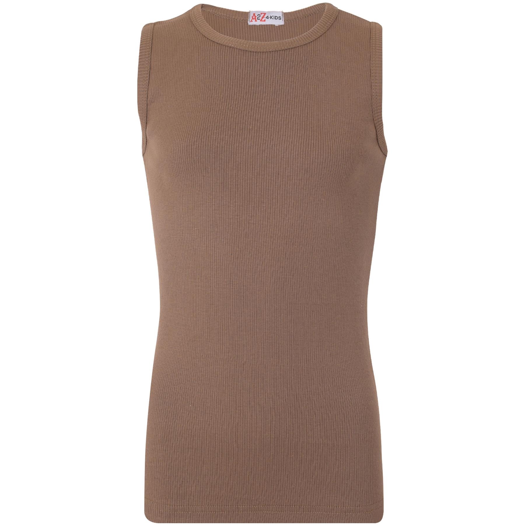 Kids Girls Ribbed Vest Top 100% Thick Cotton Fashion Tank Tops T Shirt 2-13 Year