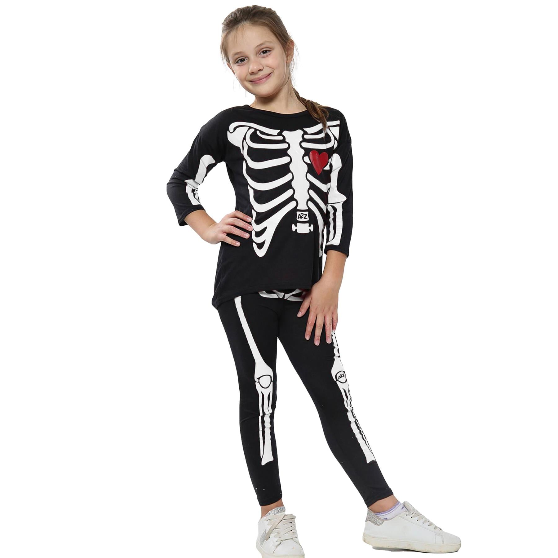 Kids Girls Skeleton Print Halloween Costume Set