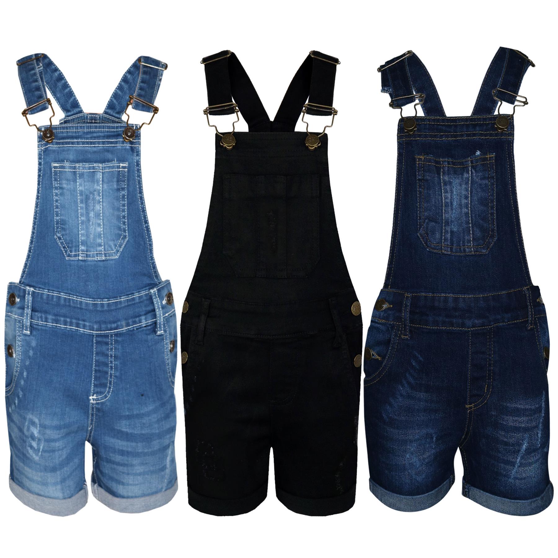 A2Z 4 Kids Girls Shorts Dungaree Denim Ripped Jeans All In One Jumpsuit Playsuit