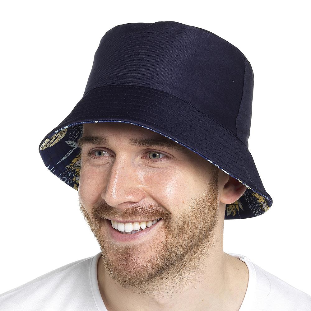 Mens Reversible Bucket Hat Summer Foldable Polyester Sun Protection Hiking Hat