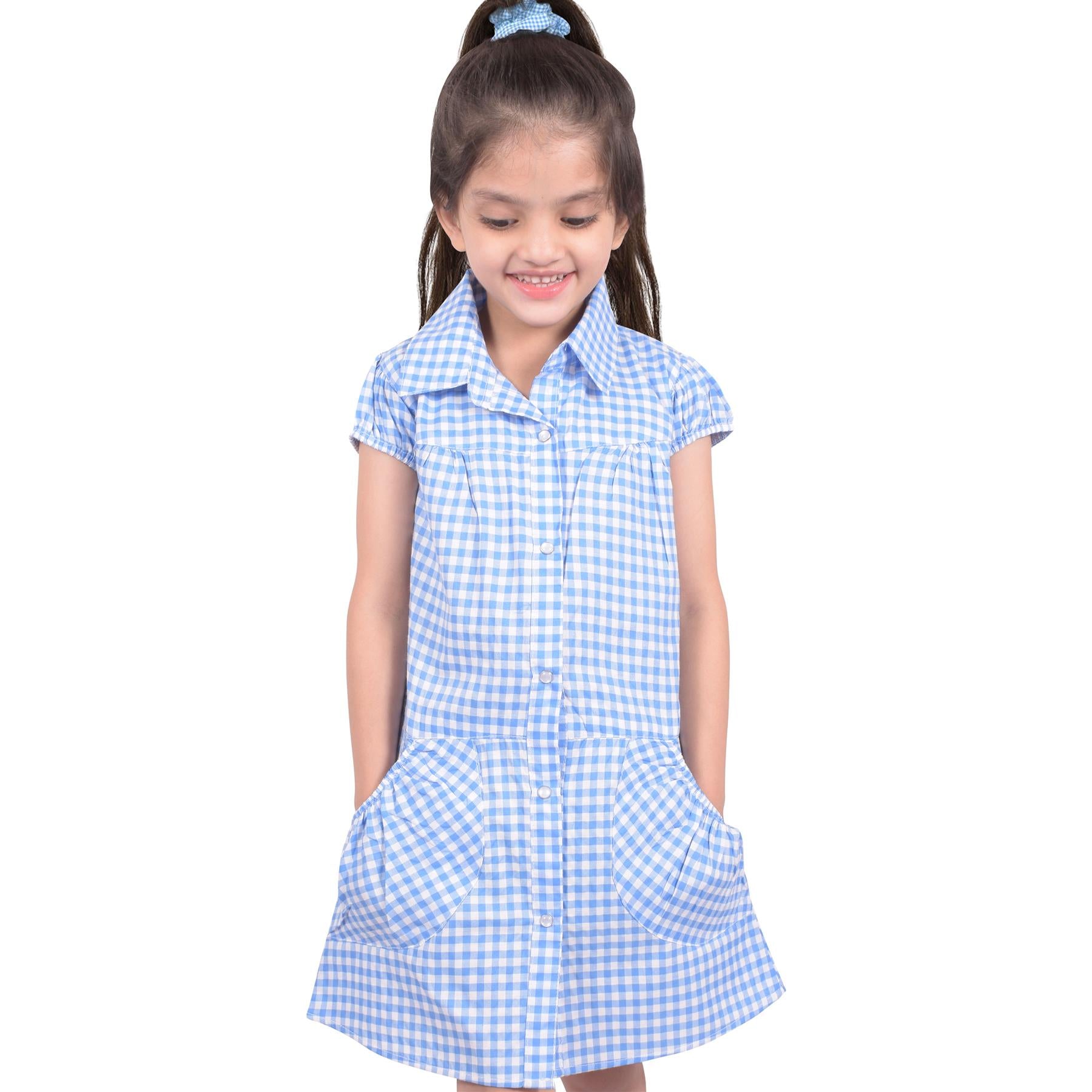 Girls Gingham School Dress Pack Of 2 Check Print Dresses With Matching Scrunchie