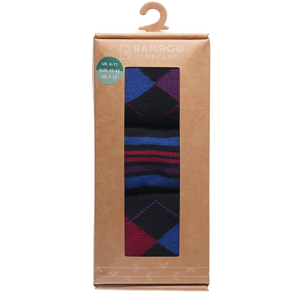 A2Z Mens 3 Pack Socks Gift Box Soft Argyle and Striped Designs Breathable Socks