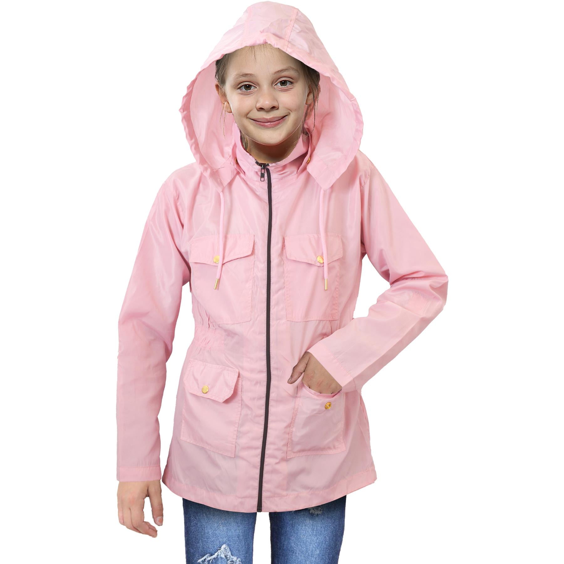 Kids Girls Raincoat Wind Resistant Lightweight Hooded Waterproof Jackets 5-14 Yr