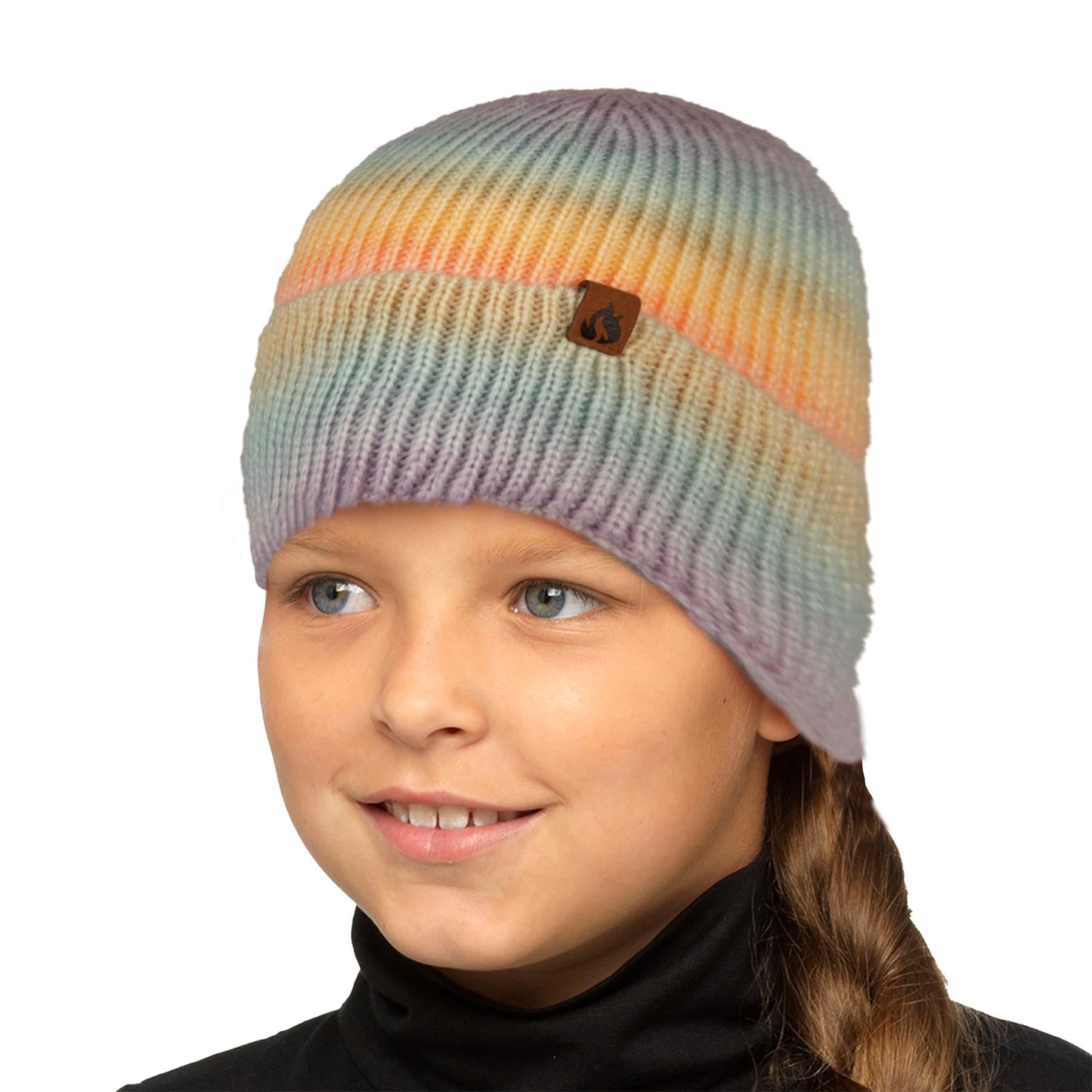 Kids Girls Hats Tie Dye Knitted Snow Hats Winter Warm Rainbow Beanie Skull Caps