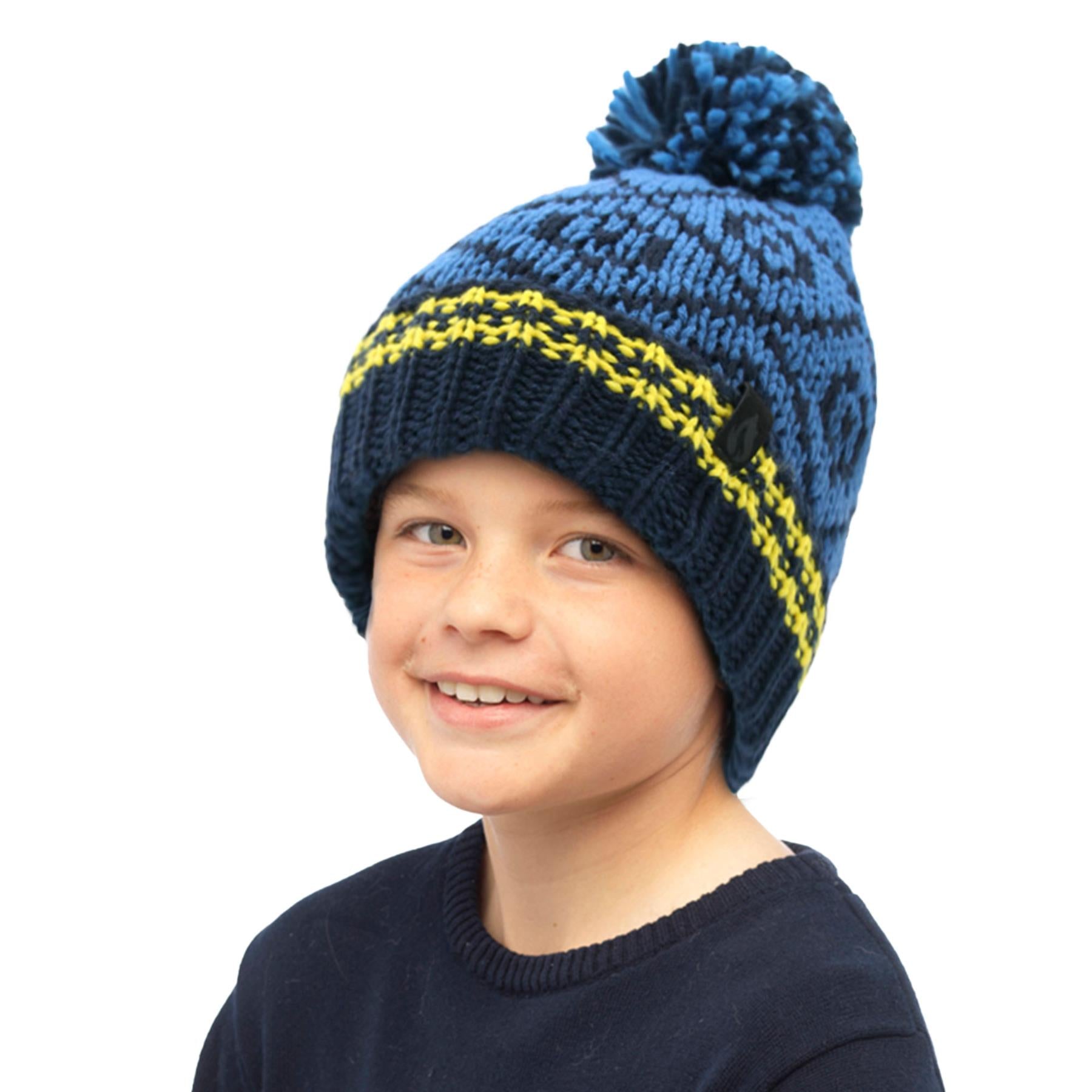 A2Z 4 Kids Boys Hat 2 Pack Nordic Stripe Bobble Knit Pom Pom Winter Warm Hats