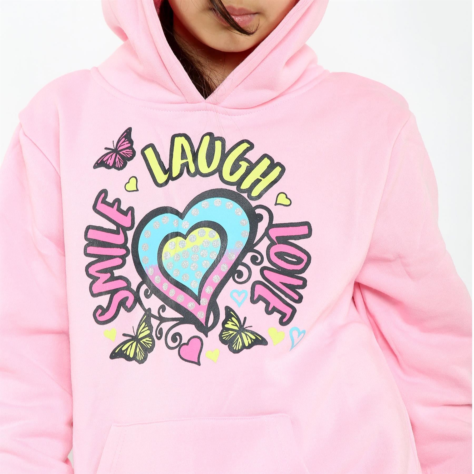 Kids Girls Smile Laugh Love Print Hooded Pullover Hoodie & Bottom Jogging Suit