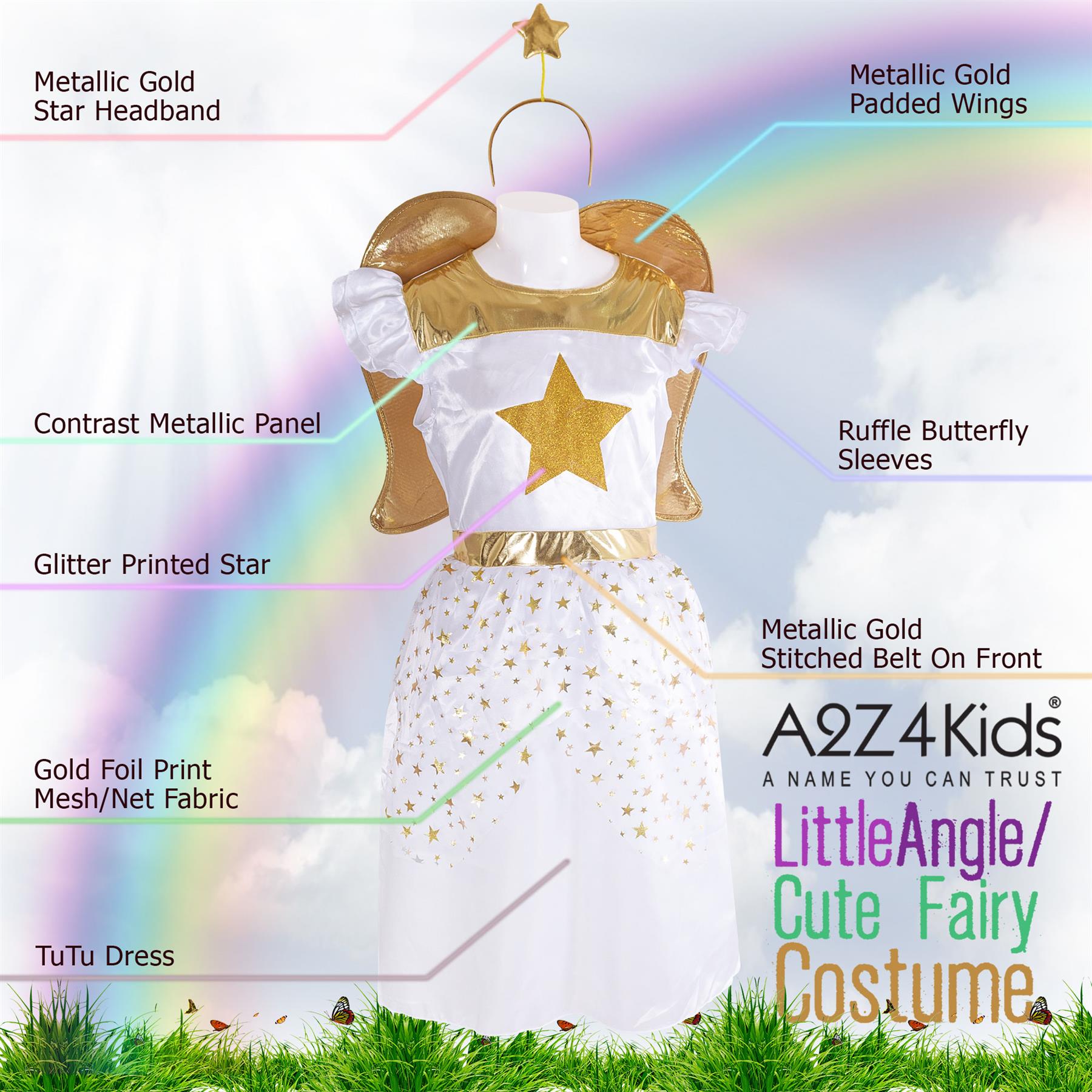 Kids Girls Xmas Nativity Angel Costume School Play Angel Fancy Dress Costume