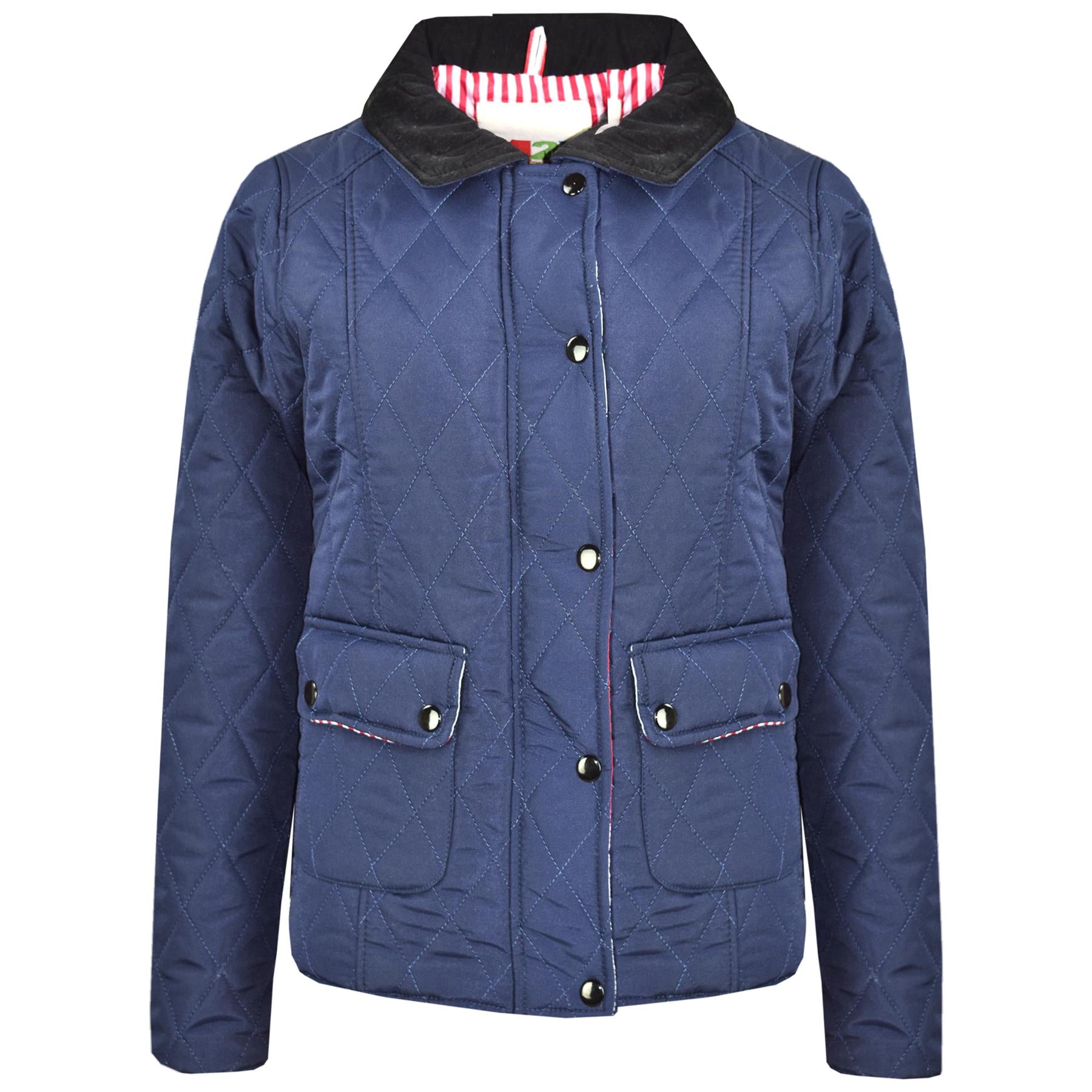 Kids Jacket Girls Quilted Padded Collar Buttoned Zipped Jacket Thick Coat 5-13 Y