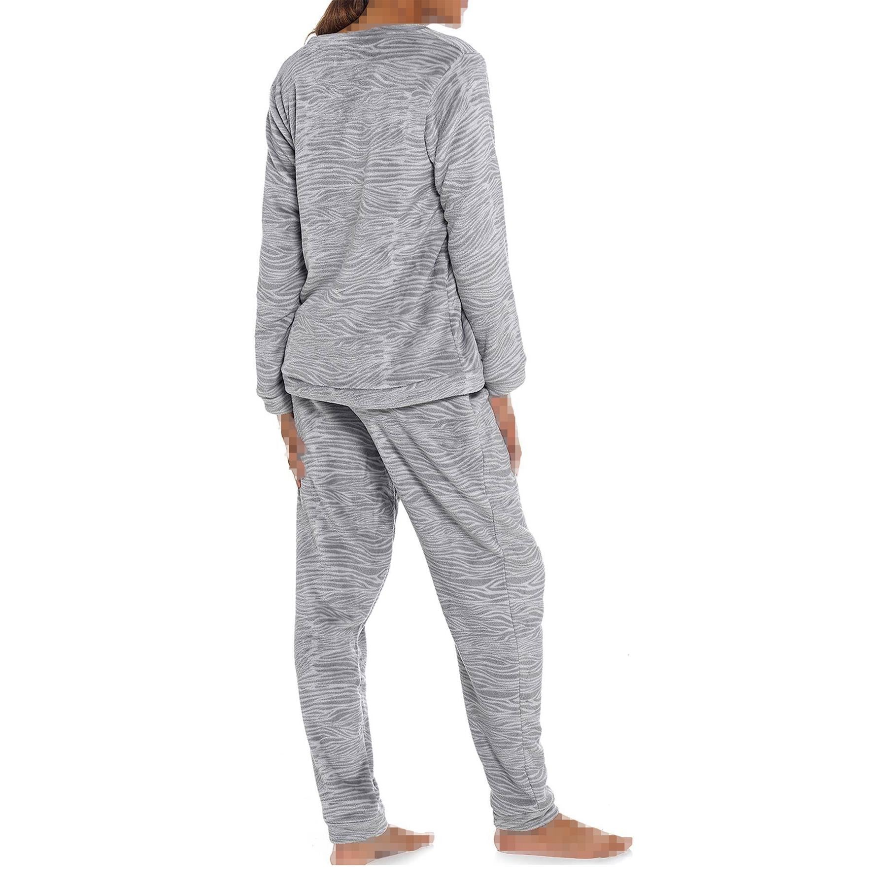 A2Z Ladies Flannel Fleece Lounge Set Zebra Print Top Bottom Sleepwear PJS Set