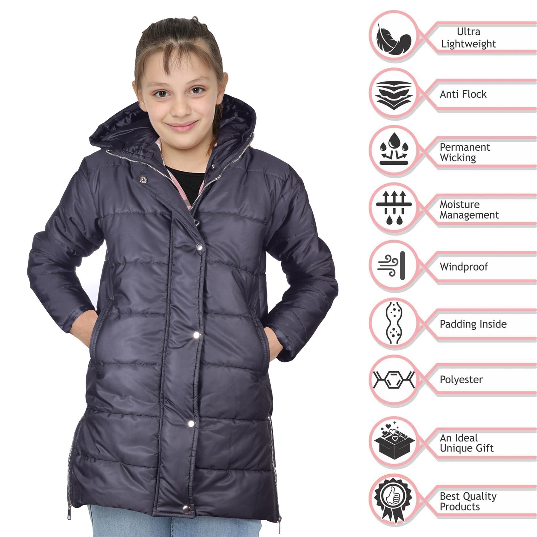 Kids Girls Fashion Oversized Jacket Long Line Jacket Long Sleeveless Coat 7-13 Yr