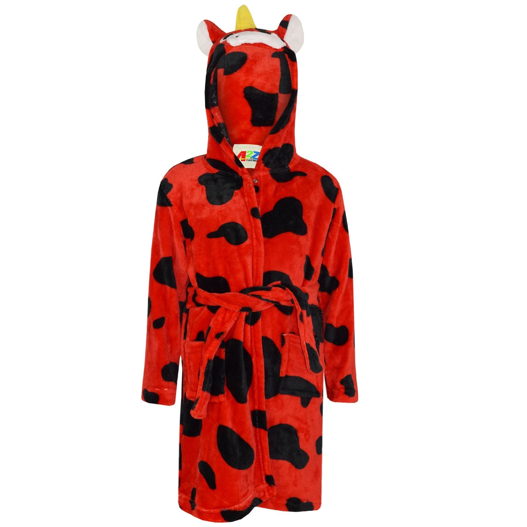 Kids Girls Boys Super Soft 3D Red Cow Animal Hooded Bathrobe