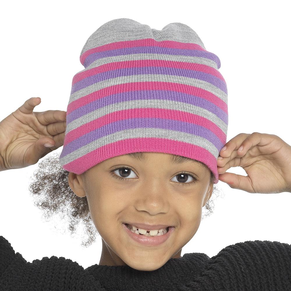 A2Z 4 Kids 2 Pack Girls Hat Striped Beanie Soft Fleece Winter Warm Cozy Hat 6-13