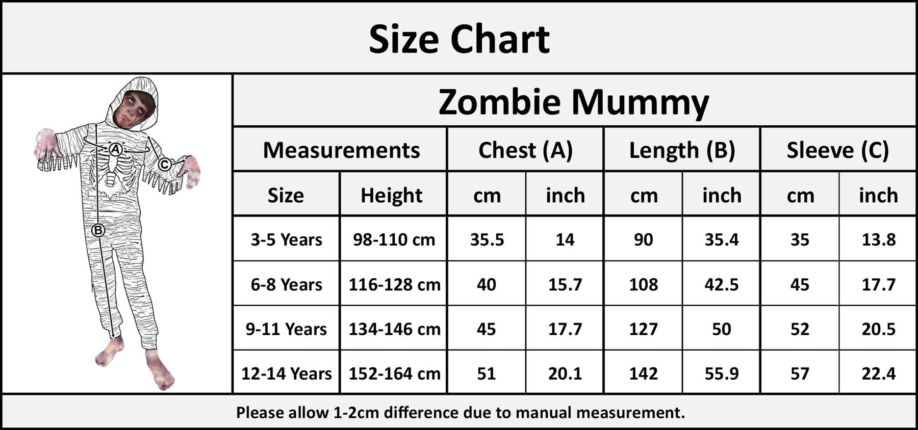 Kids Girls Boys Zombie Egyptian Mummy Halloween Costume Trick or Treating