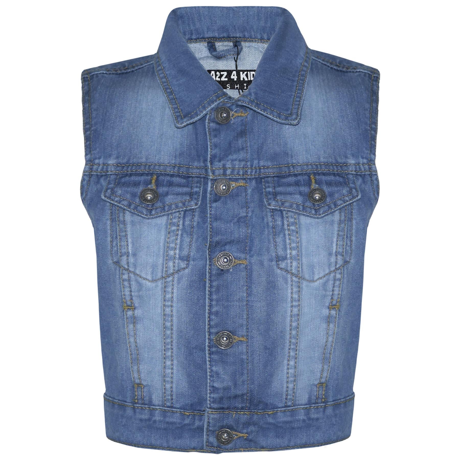 Kids Boys Denim Jacket Jeans Gilet Faded Sleeveless Coats Age 3-13 Years