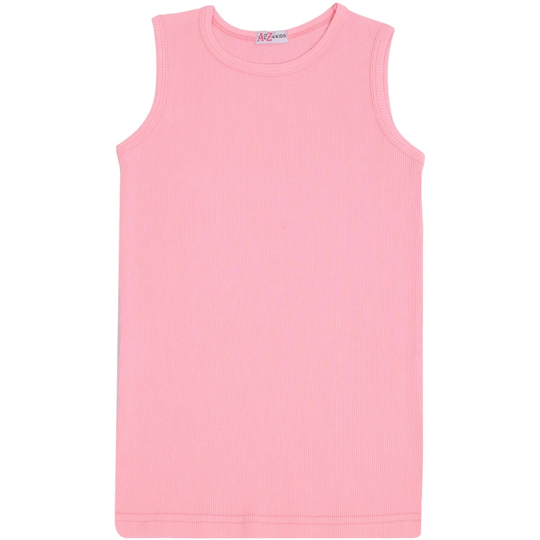 Kids Girls Ribbed Vest Top 100% Thick Cotton Fashion Tank Tops T Shirt 2-13 Year