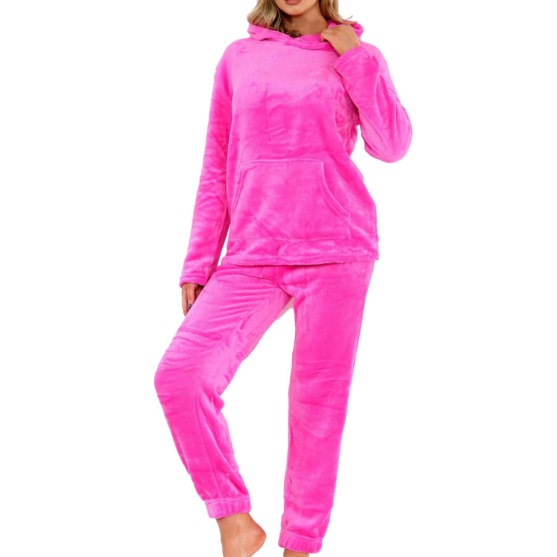 Ladies Pyjamas Soft Warm Fleece Adults Hooded Pyjamas 2 Piece Gift For Womens