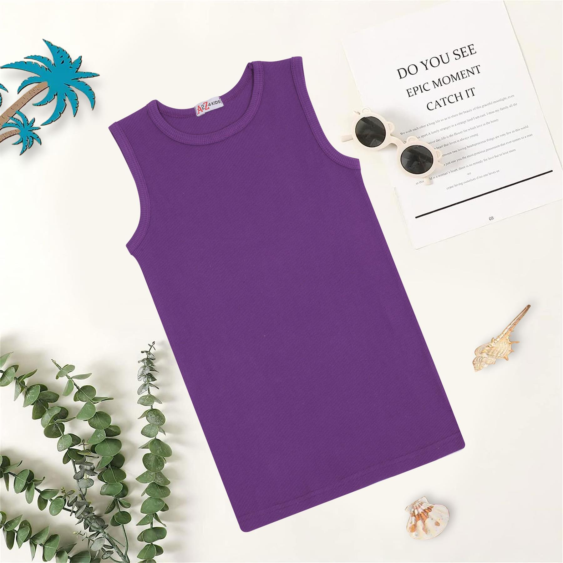 Kids Girls Ribbed Vest Top 100% Thick Cotton Fashion Tank Tops T Shirt 2-13 Year