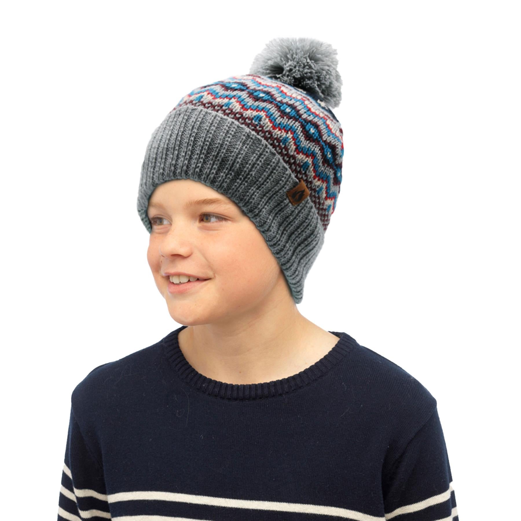 A2Z 4 Kids Boys Hat 2 Pack Nordic Bobble Knitted Pom Pom Winter Warm Cosy Hats