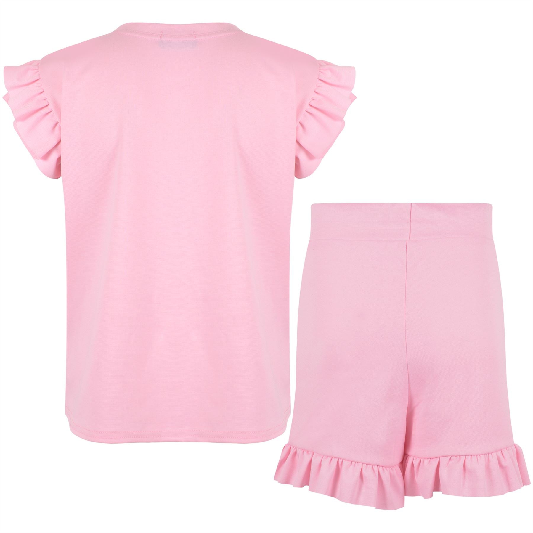 Kids Girls Flared Cap Sleeves Crop Top Plain Color T Shirt Top & Hot Shorts Set