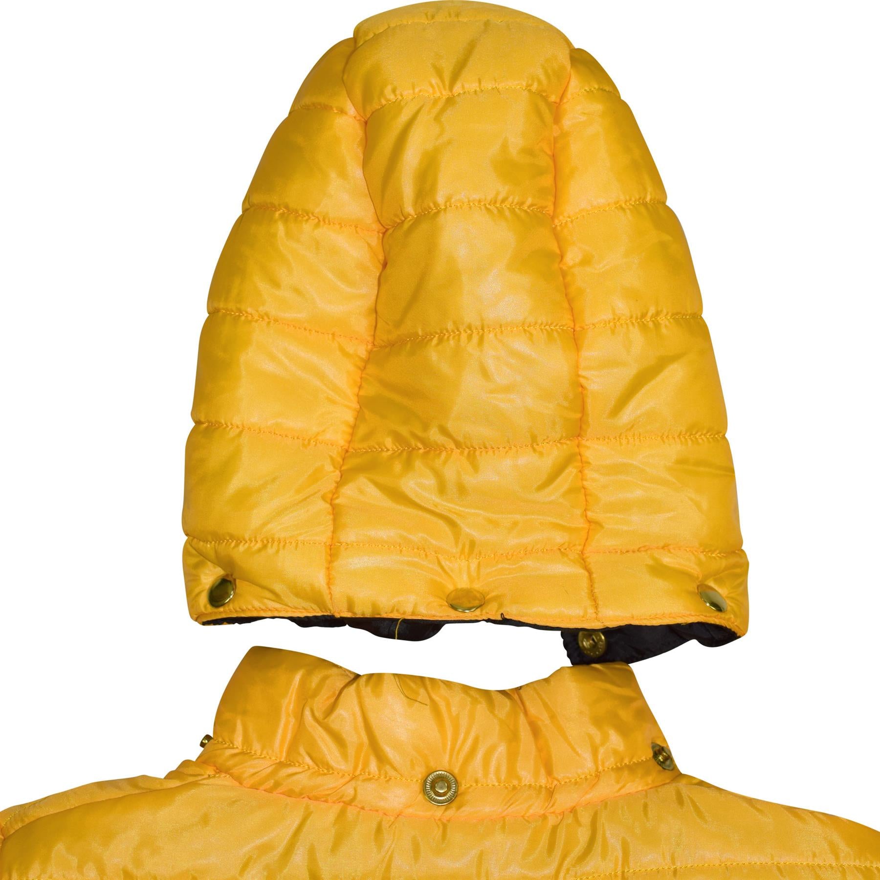 Kids Girls Jackets Mustard Puffer Padded Quilted Detachable Hood Faux Fur Coats