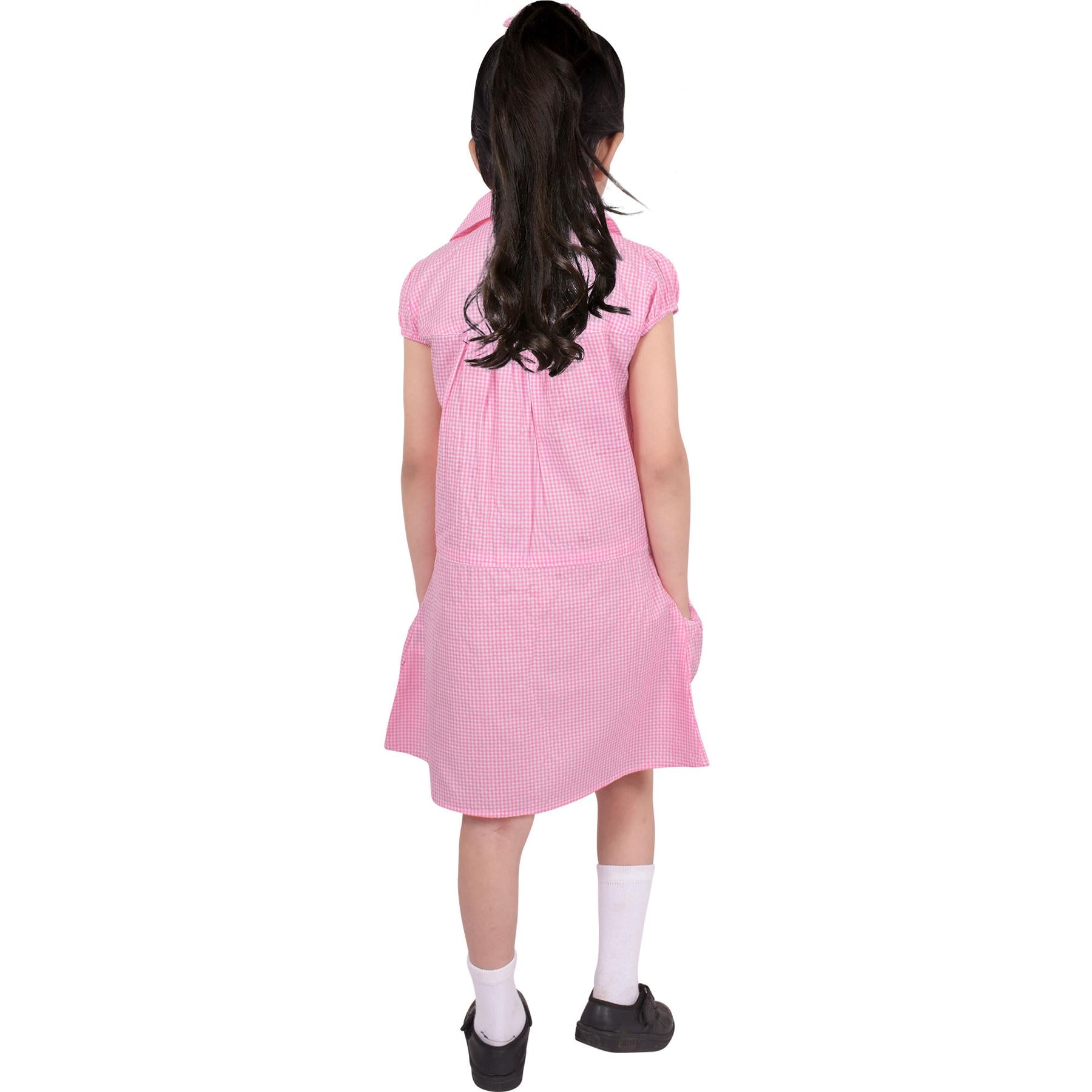 Girls Uniform School Dress Gingham Check Printed Dress With Matching Scrunchies