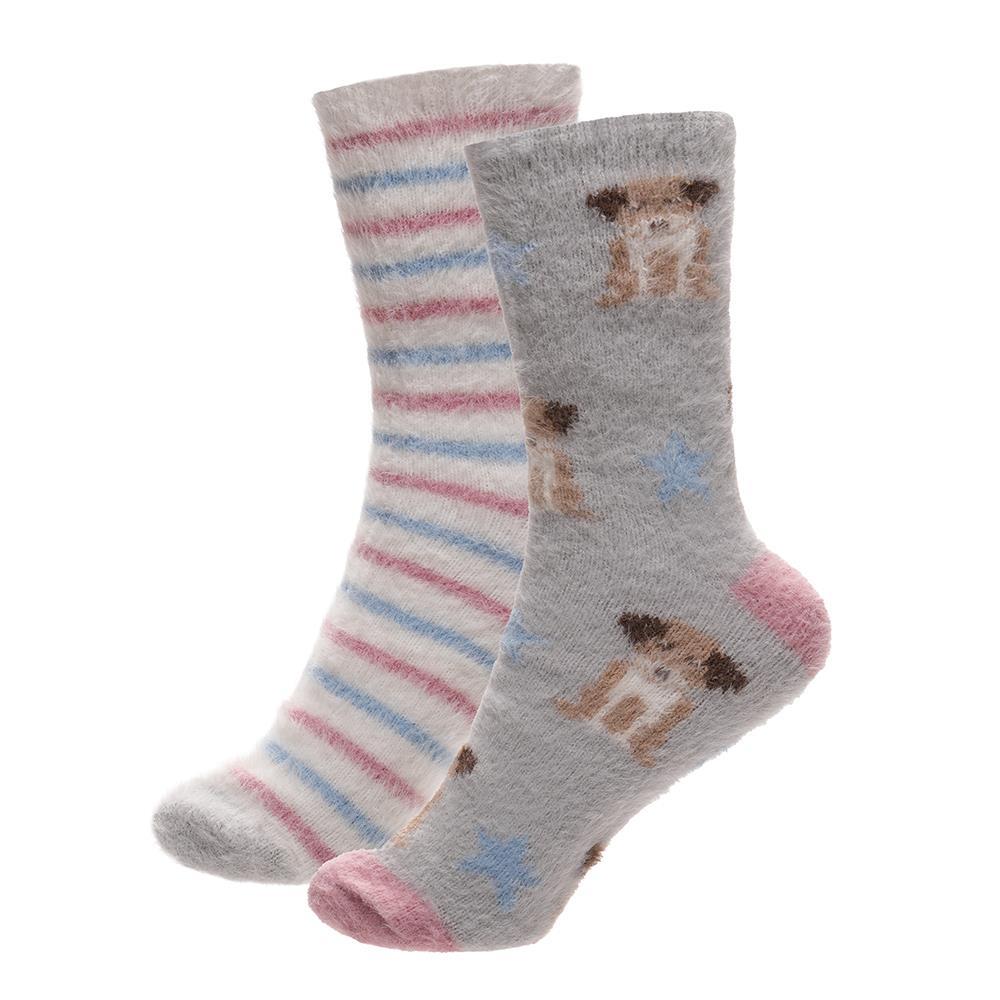 A2Z Ladies 2 Pack Novelty Chenille Cosy Socks Soft Brushed Warm Winter Socks