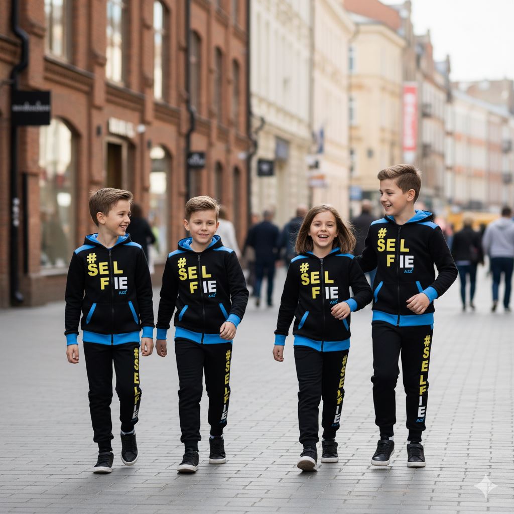 A2Z 4 Kids Girls Boys #SELFIE Tracksuit Hoodie & Joggers Outfit Set Top Bottom