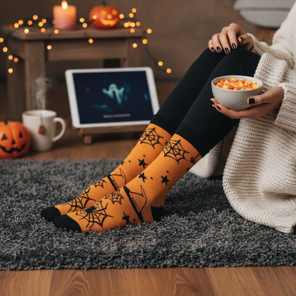 A2Z 4 Kids Girls Boys Novelty Halloween Skeleton Boo Spider Web Warm Crew Socks