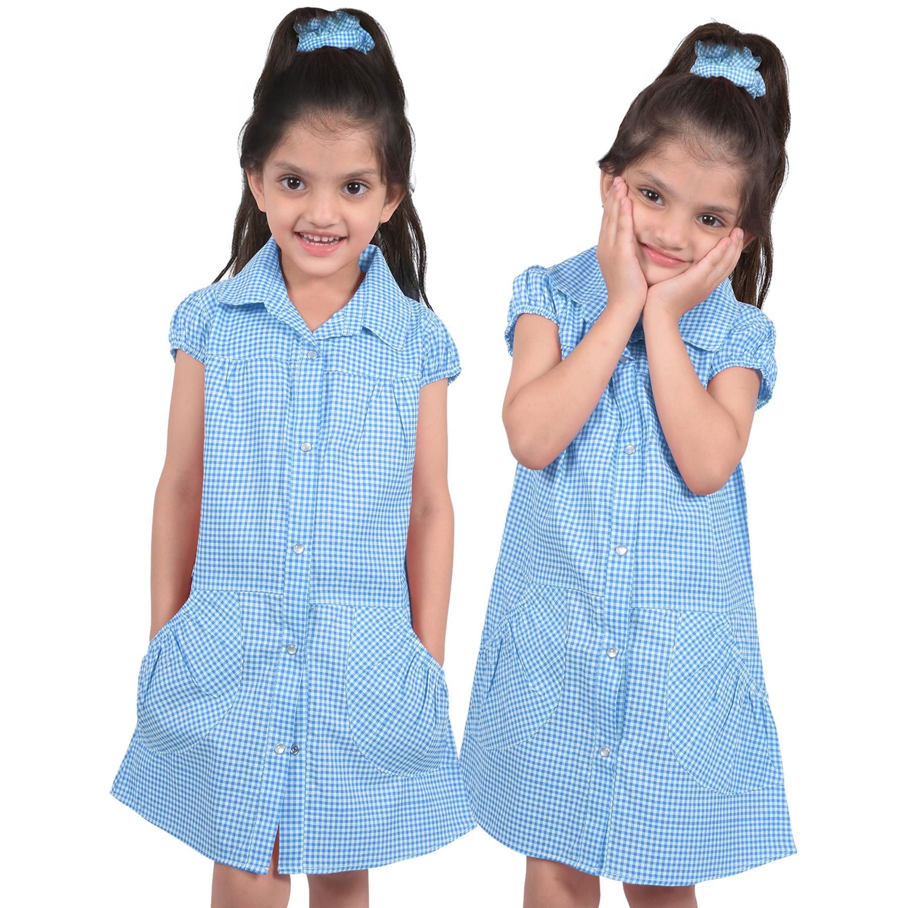 Girls Gingham School Dress Pack Of 2 Check Print Dresses With Matching Scrunchie